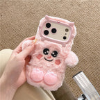 3D Cute Cartoon Funny Phone Cases for Iphone 17 16 15 14 13 12 11 Pro Max Warm Winter Fluffy Plush Soft Bumper Protection Cover
